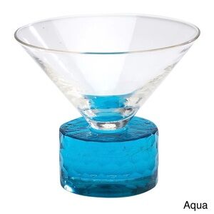 IMPULSE! Aqua Chiseled Hand Blown Martini Glasses TWO